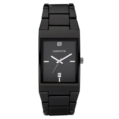 Claiborne Mens Black Ionic Plating Watch