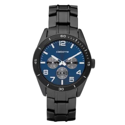 Claiborne Mens Black & Blue Multi-Function Watch