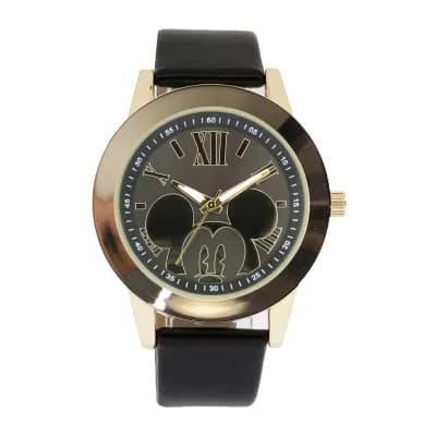 Disney Mickey Mouse Womens Black Dial Black Strap Watch