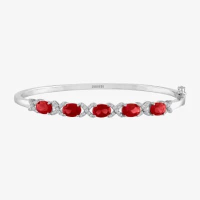 Womens Lab Created Ruby Sterling Silver Bangle Bracelet