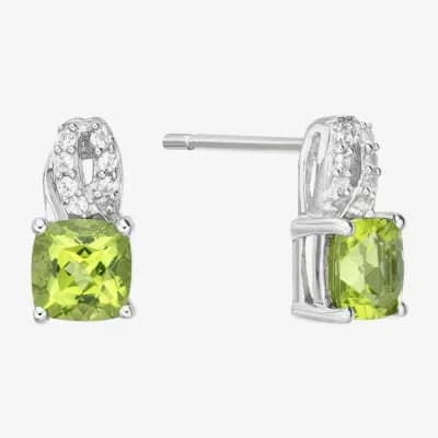 Genuine Green Peridot Sterling Silver 10mm Stud Earrings