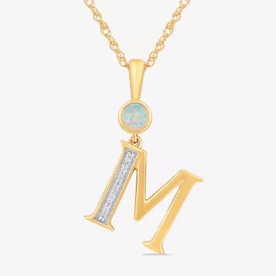 M Womens Lab Created White Opal 14K Gold Over Silver 18 Inch Pendant Necklace