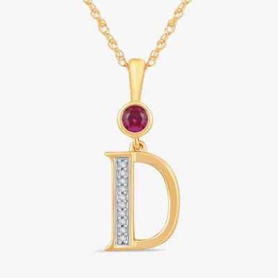 D Womens Lab Created Red Ruby 14K Gold Over Silver 18 Inch Pendant Necklace