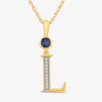 L" Womens Lab Created Blue Sapphire 14K Gold Over Silver 18 Inch Pendant Necklace