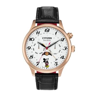 Citizen Mickey Mouse Mens Black Leather Strap Watch Ap1053-15w