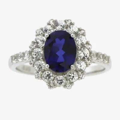 Womens Lab Created Blue Sapphire Sterling Silver Cocktail Ring