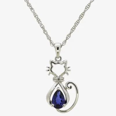 Womens Lab Created Blue Ceylon Sapphire Sterling Silver 18 Inch Pendant Necklace