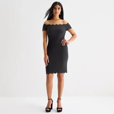 Premier Amour Off The Shoulder Womens Short Sleeve Sheath Dress