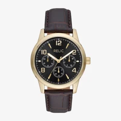 Relic By Fossil Rutherford Mens Multi-Function Brown Leather Strap Watch Zr15975