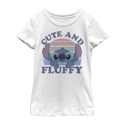 Little & Big Kid Girls Crew Neck Short Sleeve Slim Fit Lilo & Stitch Graphic T-Shirt