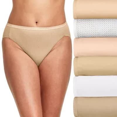Hanes Ultimate™ Cool Comfort™ Cotton Ultra Soft Womens Average + Full Figure 6 Pack Cooling Multi-Pack High Cut Panty 43h6cc