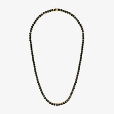 Mens Black Spinel 14K Gold Over Silver 22 Inch Tennis Necklace