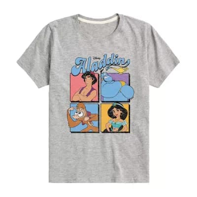 Disney Collection Little & Big Kid Unisex Crew Neck Short Sleeve Regular Fit Aladdin Graphic T-Shirt