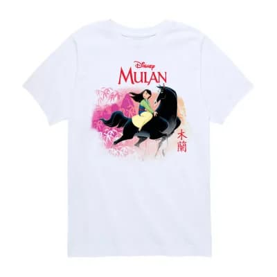 Disney Collection Little & Big Kid Girls Crew Neck Short Sleeve Regular Fit Princess Mulan Graphic T-Shirt