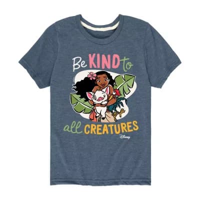Disney Collection Little & Big Kid Girls Crew Neck Short Sleeve Regular Fit Princess Moana Graphic T-Shirt
