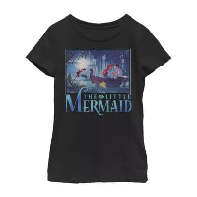 Disney Collection Little & Big Kid Girls Crew Neck Short Sleeve Regular Fit Ariel The Little Mermaid Graphic T-Shirt