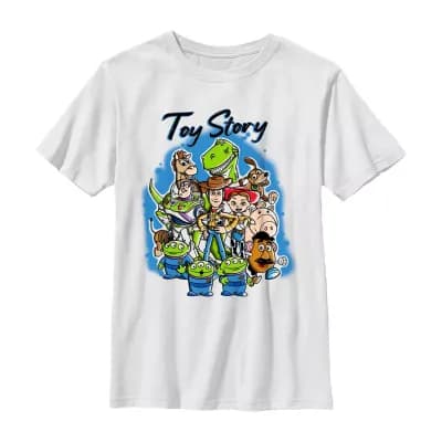 Disney Collection Little & Big Kid Boys Crew Neck Short Sleeve Regular Fit Buzz Lightyear Jessie Toy Story Graphic T-Shirt