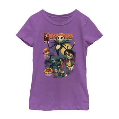 Disney Collection Little & Big Kid Girls Crew Neck Short Sleeve Regular Fit Nightmare Before Christmas Graphic T-Shirt