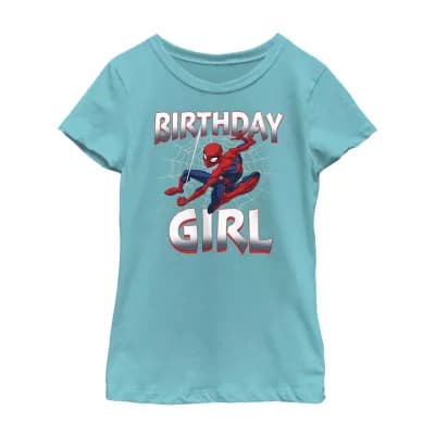 Disney Collection Little & Big Kid Girls Crew Neck Short Sleeve Regular Fit Marvel Spiderman Graphic T-Shirt