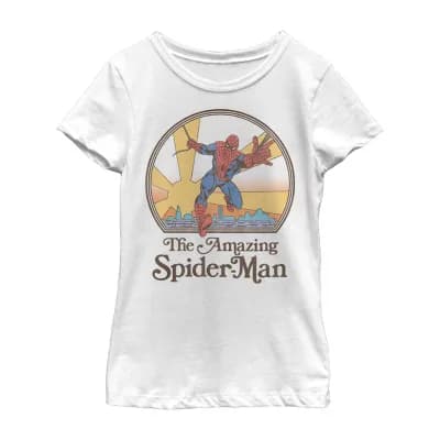 Disney Collection Little & Big Kid Girls Crew Neck Short Sleeve Regular Fit Marvel Spiderman Graphic T-Shirt