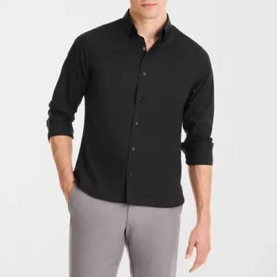 Van Heusen Everyday Defense Stain Shield Mens Long Sleeve Slim Fit Stretch Fabric Button-Down Shirt
