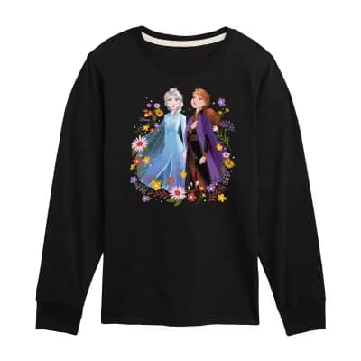 Disney Collection Little & Big Kid Girls Crew Neck Long Sleeve Regular Fit Frozen Graphic T-Shirt