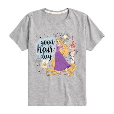 Disney Collection Little & Big Kid Girls Crew Neck Short Sleeve Regular Fit Princess Rapunzel Graphic T-Shirt