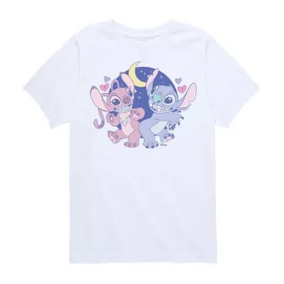 Disney Collection Little & Big Kid Girls Crew Neck Short Sleeve Regular Fit Lilo & Stitch Graphic T-Shirt
