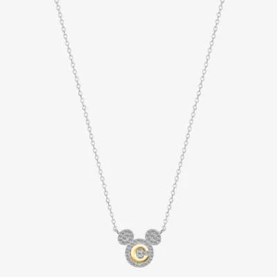 Disney Classics Initial Womens Cubic Zirconia 14K Gold Over Brass Pure Silver Over Brass 16 Inch Pendant Necklace