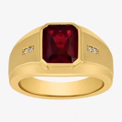 Mens Lab Created Ruby 14K Gold Over Silver Fashion Ring