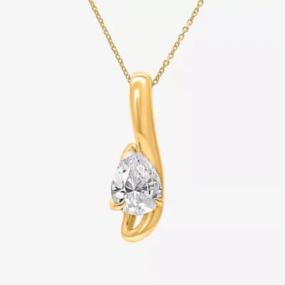 (I / I1) Womens 2 CT. Lab Grown White Diamond 10K Gold Pear 18 Inch Pendant Necklace
