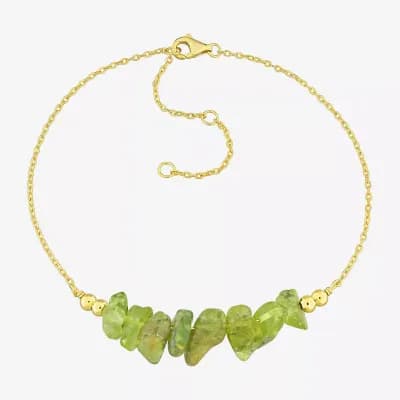 Womens Genuine Green Peridot 18K Gold Over Silver Beaded Bracelet