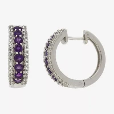 Womens Genuine Purple Amethyst Sterling Silver 21.5mm Hoop Earrings