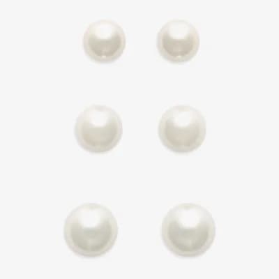 Mixit Womens White Glass Simulated Pearl Hypoallergenic 3 Pair Earring Set