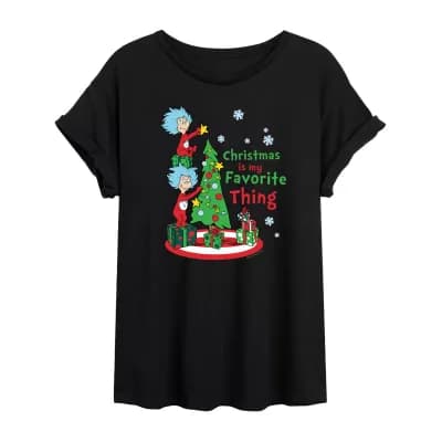 Thing 1 And Thing 2 Favorite Womens Juniors Crew Neck Short Sleeve Regular Fit Dr. Seuss Graphic T-Shirt