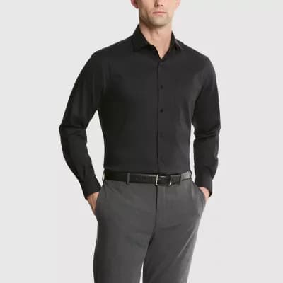 Van Heusen Everyday Defense Stain Shield Fitted Mens Modern Fit Stretch Fabric Wrinkle Free Long Sleeve Dress Shirt
