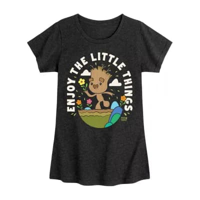 Disney Collection Groot Little & Big Kid Girls Crew Neck Short Sleeve Regular Fit Spiderman Graphic T-Shirt