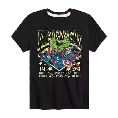 Disney Collection Little & Big Kid Boys Crew Neck Short Sleeve Regular Fit Avengers Graphic T-Shirt