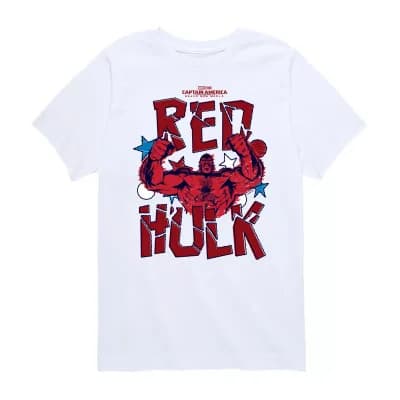 Disney Collection Captain America: Brave New World Little & Big Kid Boys Crew Neck Short Sleeve Regular Fit Captain America Marvel Graphic T-Shirt