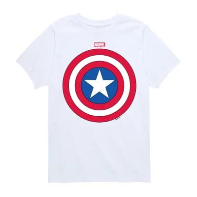 Disney Collection Little & Big Kid Boys Crew Neck Short Sleeve Regular Fit Captain America Marvel Graphic T-Shirt