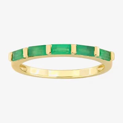Womens Genuine Green Emerald 10K Gold 5-Stone Band