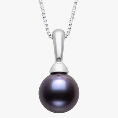 Womens Black Cultured Freshwater Pearl Sterling Silver Ball 18 Inch Pendant Necklace