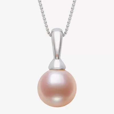 Womens Pink Cultured Freshwater Pearl Sterling Silver Ball 18 Inch Pendant Necklace