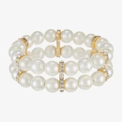 Monet Jewelry Gold Tone Womens Glass Simulated Pearl Round Stretch Bracelet