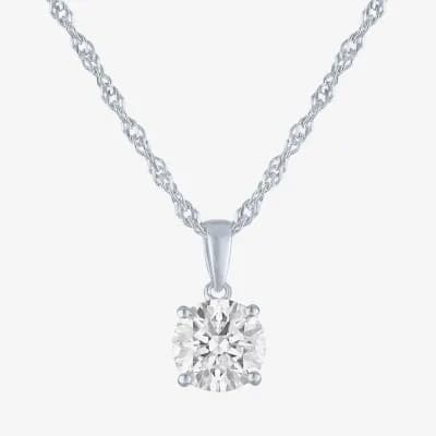 G-H, Si2-I1 Womens 2 CT. T.W. Lab Grown White Diamond Sterling Silver or 14K Gold over Silver Round Pendant Necklace