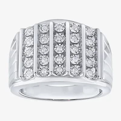 Ij, I2-I3 Mens 1/4 CT. T.W. Natural White Diamond Sterling Silver Cocktail Ring
