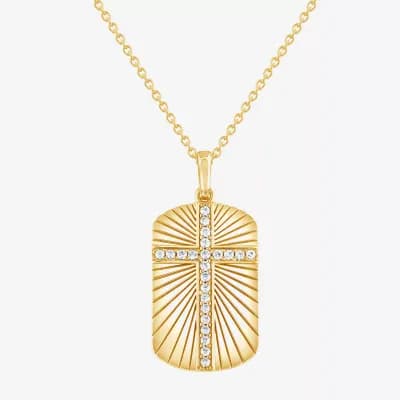 Cross (F, Si2) Mens 1/4 CT. T.W. Lab Grown White Diamond 14K Gold Over Silver Cross 18 Inch Pendant Necklace