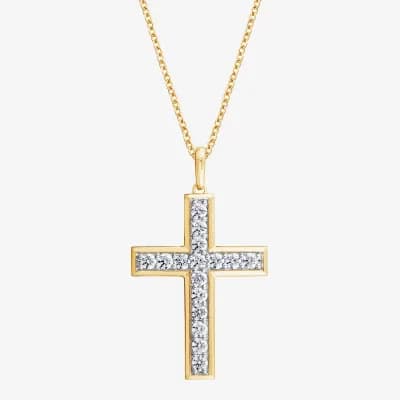 Cross (F, Si2) Mens 3 1/4 CT. T.W. Lab Grown White Diamond 14K Gold Over Silver Cross 18 Inch Pendant Necklace