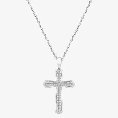 Cross (F, Si2) Mens 1 CT. T.W. Lab Grown White Diamond Sterling Silver Cross 18 Inch Pendant Necklace