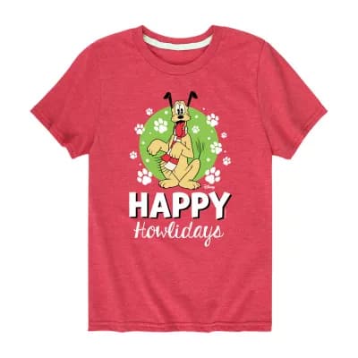 Disney Collection Boys Crew Neck Short Sleeve Regular Fit Pluto Graphic T-Shirt